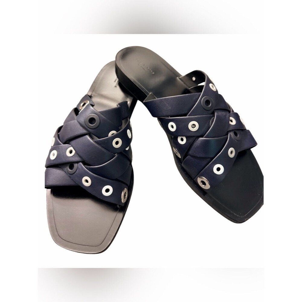 Rag & Bone Hartley Eyelet Leather Slide Sandals Salute Navy EU 38 US 8 NWOT